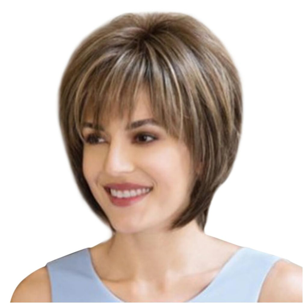 Unisex Silver Short Pixie Wig With Bangs Curly Bob For Women Heat Resistant Lightweight Cap