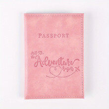 AUMIY 1pc PU Leather Passport Holder With Embossed Quote Design Casual Style Travel Wallet Lightweight Ticket Pouch