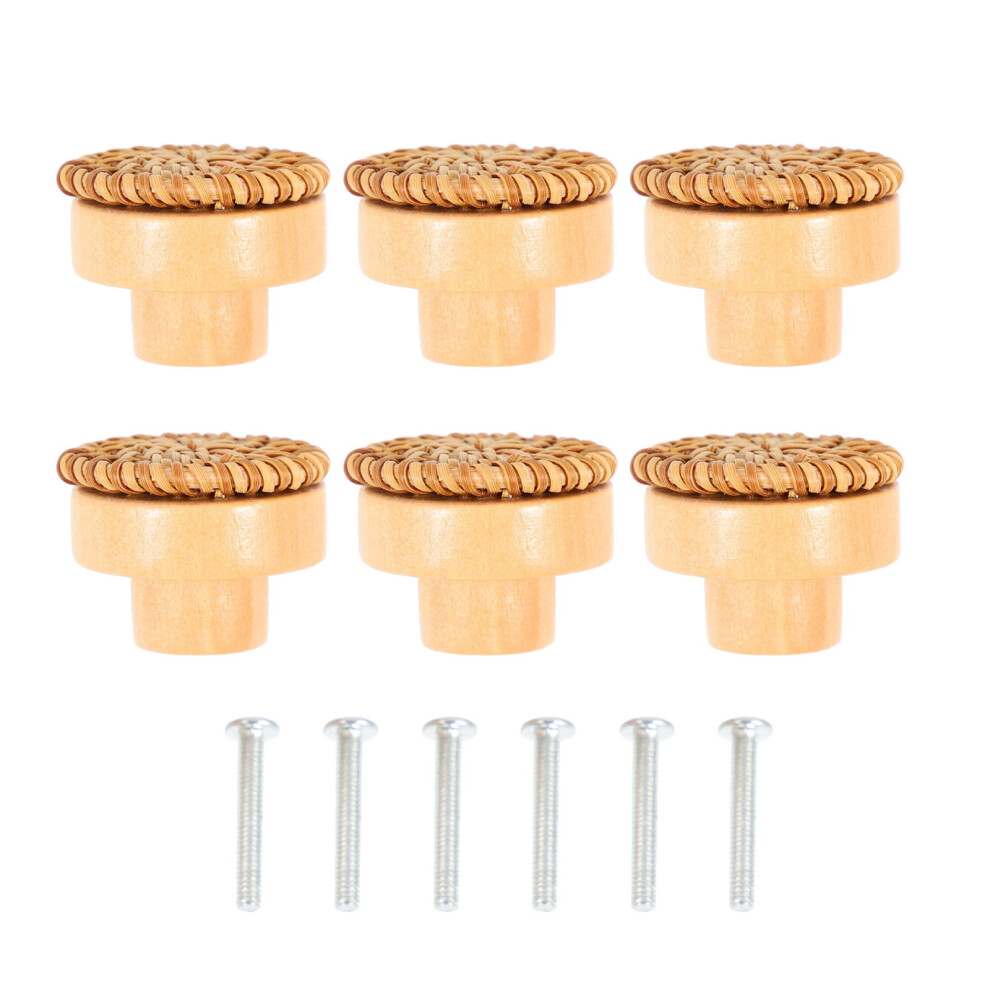 Boho Drawer Knobs Rattan Handle Wood Door Dressers For Closet Wicker Cabinets 6 Sets 9175034980008