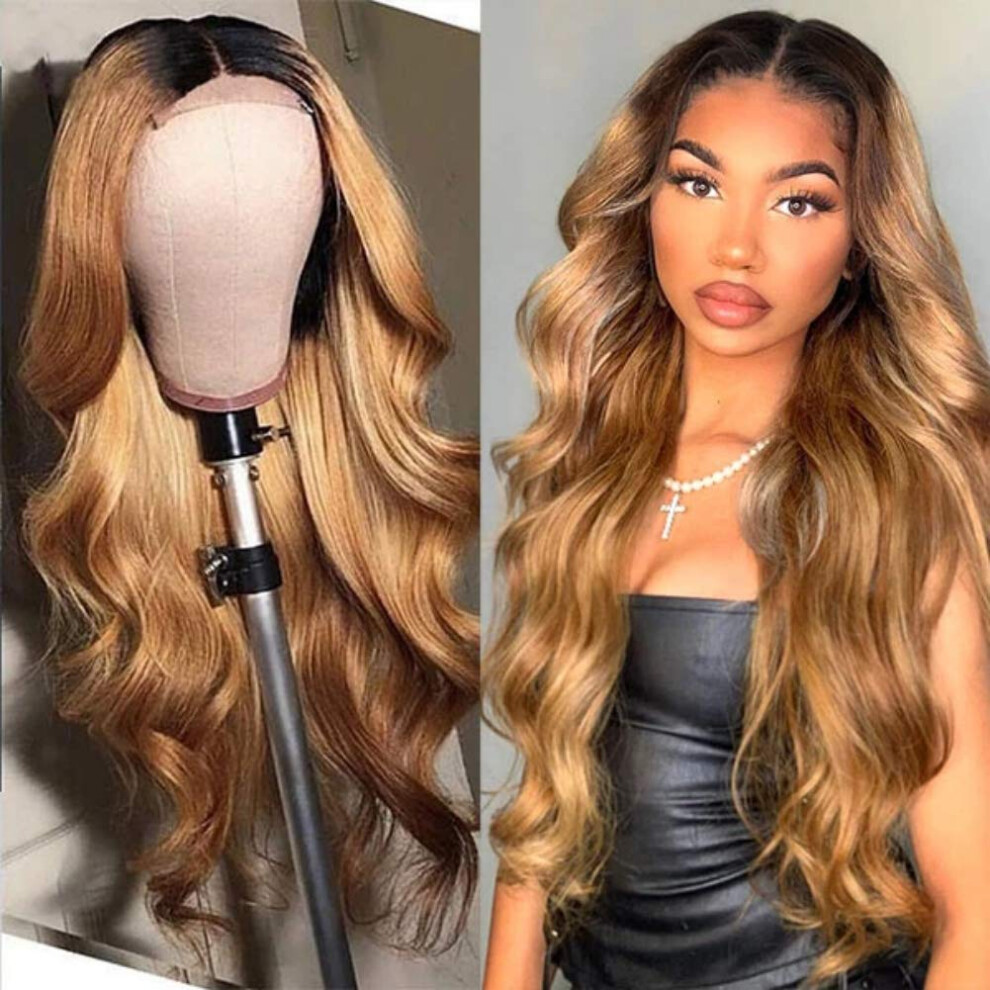 Unisex Lace Front Wigs Human Hair Ombre Honey Blonde Brazilian Body Wave 13X4 Glueless Pre Plucked 22'