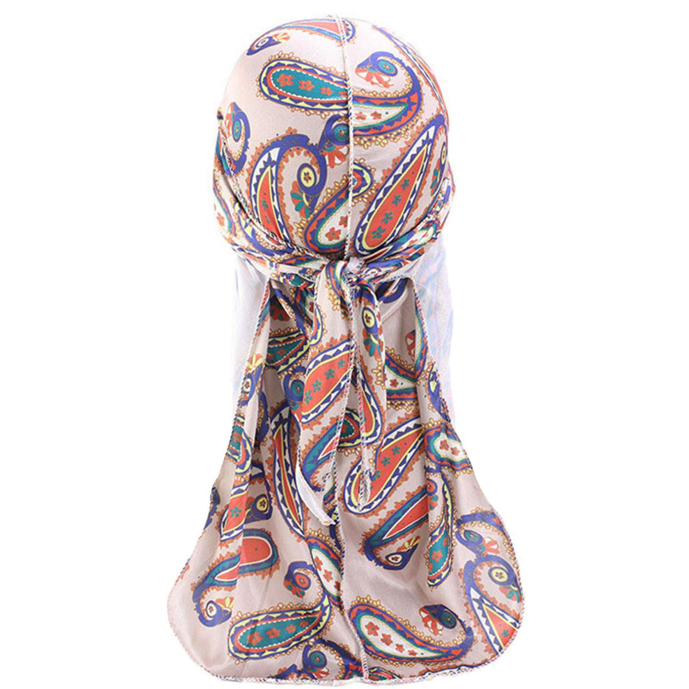 Unisex Silky Durag For 360 Waves Khaki Paisley Long Tail Breathable Compression Headwrap For Men
