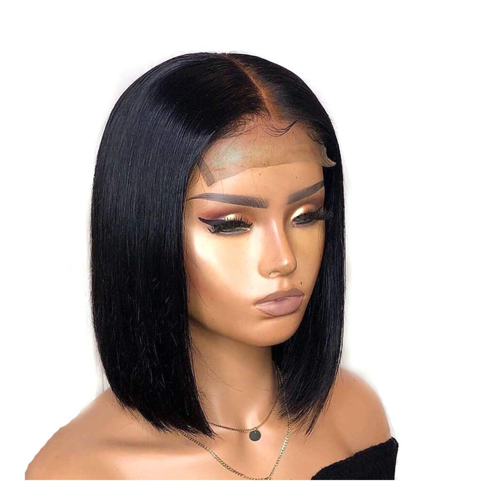 4x4 Lace Closure Bob Wig Human Hair 150% Density Brazilian 10 Inch Natural Hairline for Women