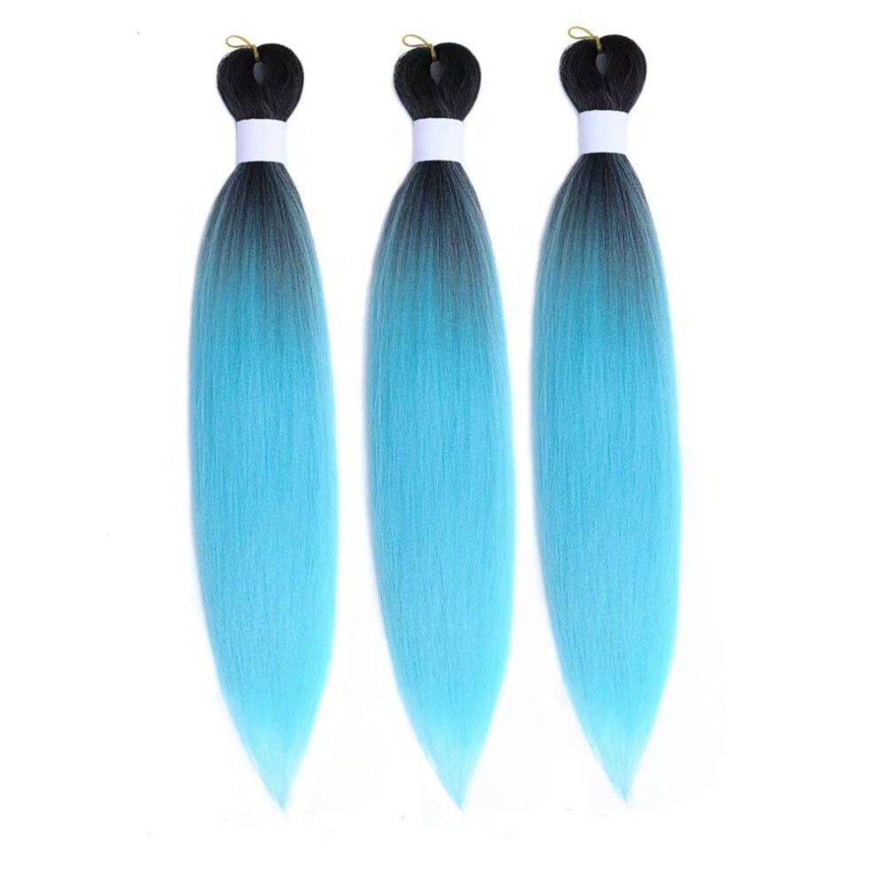 Unisex Blue Pre Stretched Braiding Hair 24 Inch Ombre Yaki Extensions For Crochet Box Braids Hot Water Set T1b/Light