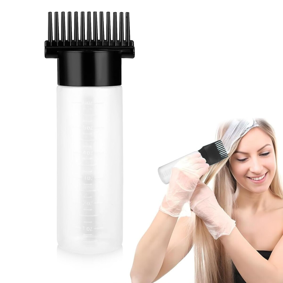 Hair Dye Applicator Bottle 180ml with Root Comb, Graduated Scale, Precise Squeeze Control for Hair Coloring and Oil Treatment