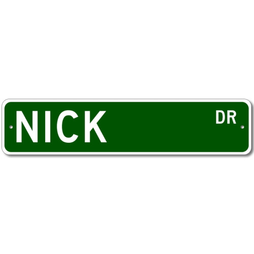 Placa de metal com o sobrenome Nick Drive, tamanho: 4x16 polegadas (10x40 cm).