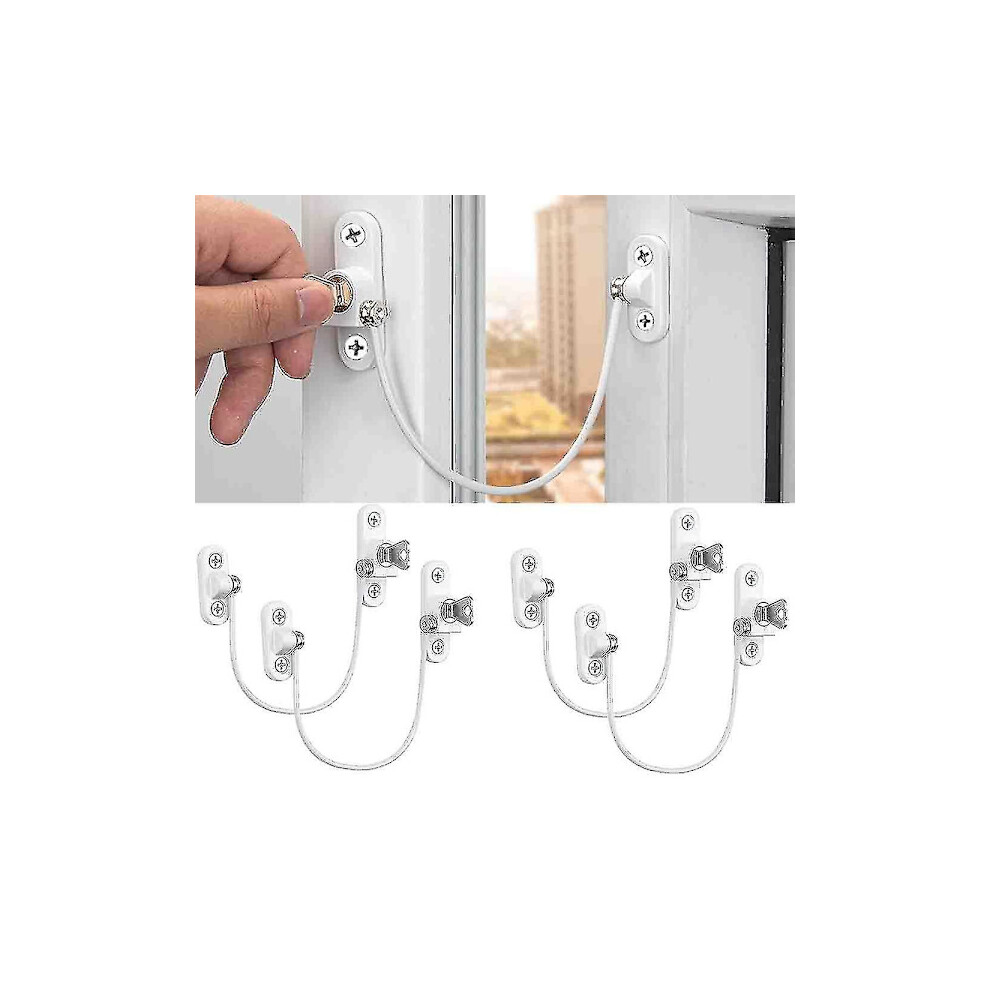 4 Pcs Window Limiters, Window Stops, Childproof Window Locks, Window Locks, Door Locks - White