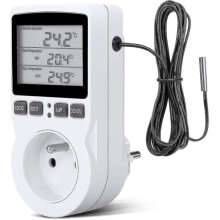Cyfrowy termostat do ogrzewania/chłodzenia z gniazdem, regulator temperatury LCD, 230 V, kompatybilny z szklarnią/terrarium
