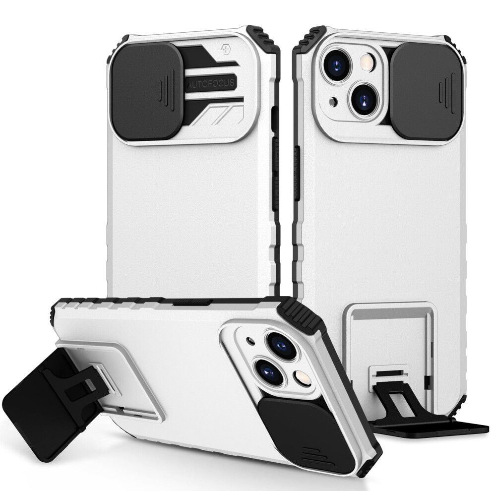 Compatible With Iphone 14 Case With Built-In Screen Protector, Slide Camera Cover, Kickstand, Military Grade Shockproof Rugged Case For 6.1" - White 9482828391804
