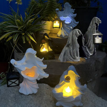 SUSUchens Halloween Geister-Nachtlicht, Geisterlaterne aus Kunstharz, Halloween-Tischfigur für drinnen und draußen, Stil E