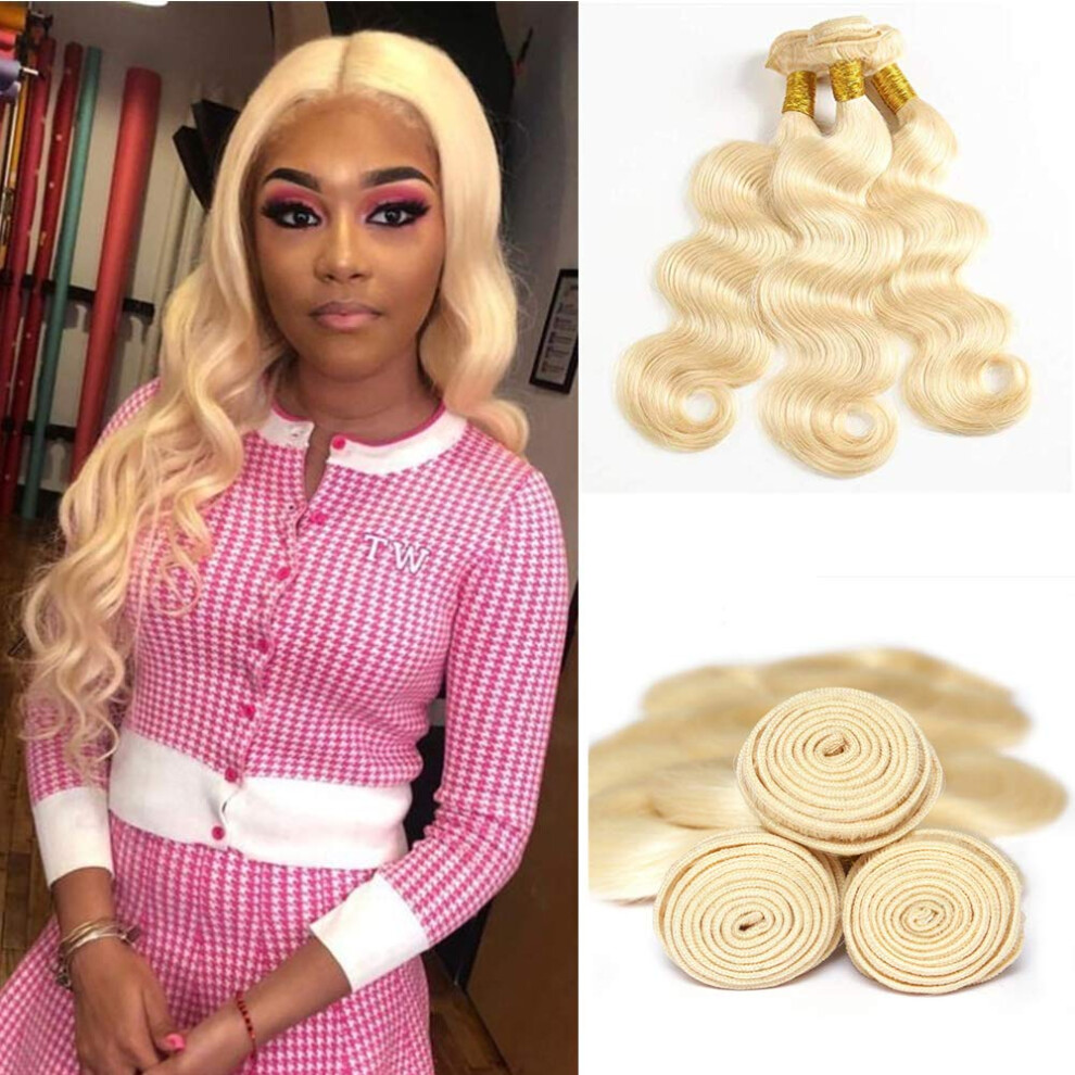 613 Blonde Brazilian Body Wave Human Hair 3 Bundles with Lace Frontal Virgin Tangle Extensions