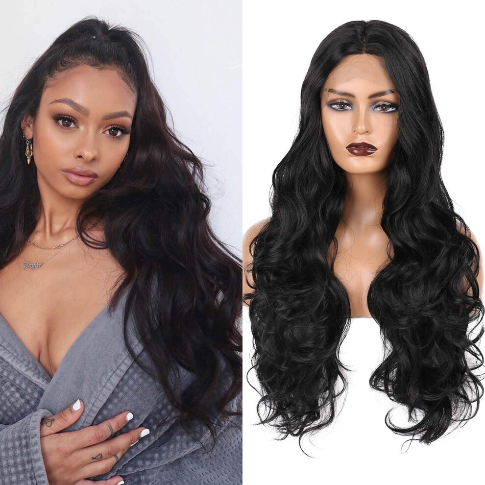 26 Inch Body Wave Synthetic Lace Front Wig Natural Hairline Heat Resistant for Black Women
