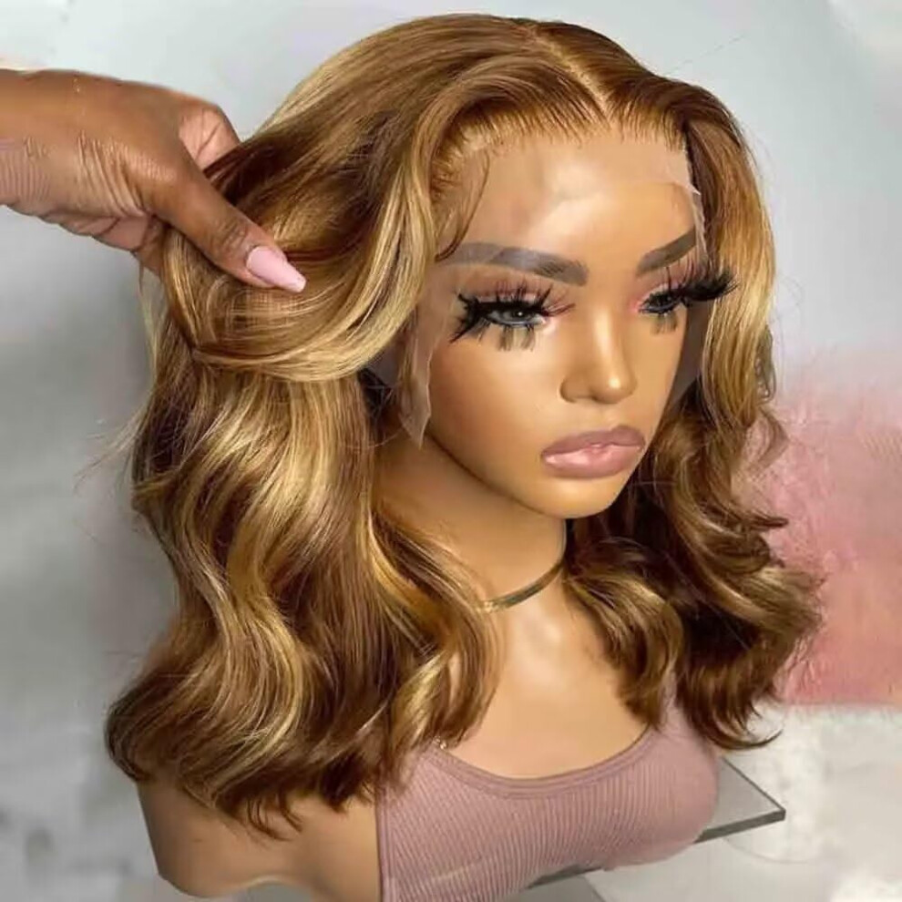 10 Inch Ombre 4/27 Color Human Hair Lace Front Wig, Brazilian Bob, HD Transparent Lace, Natural Hairline