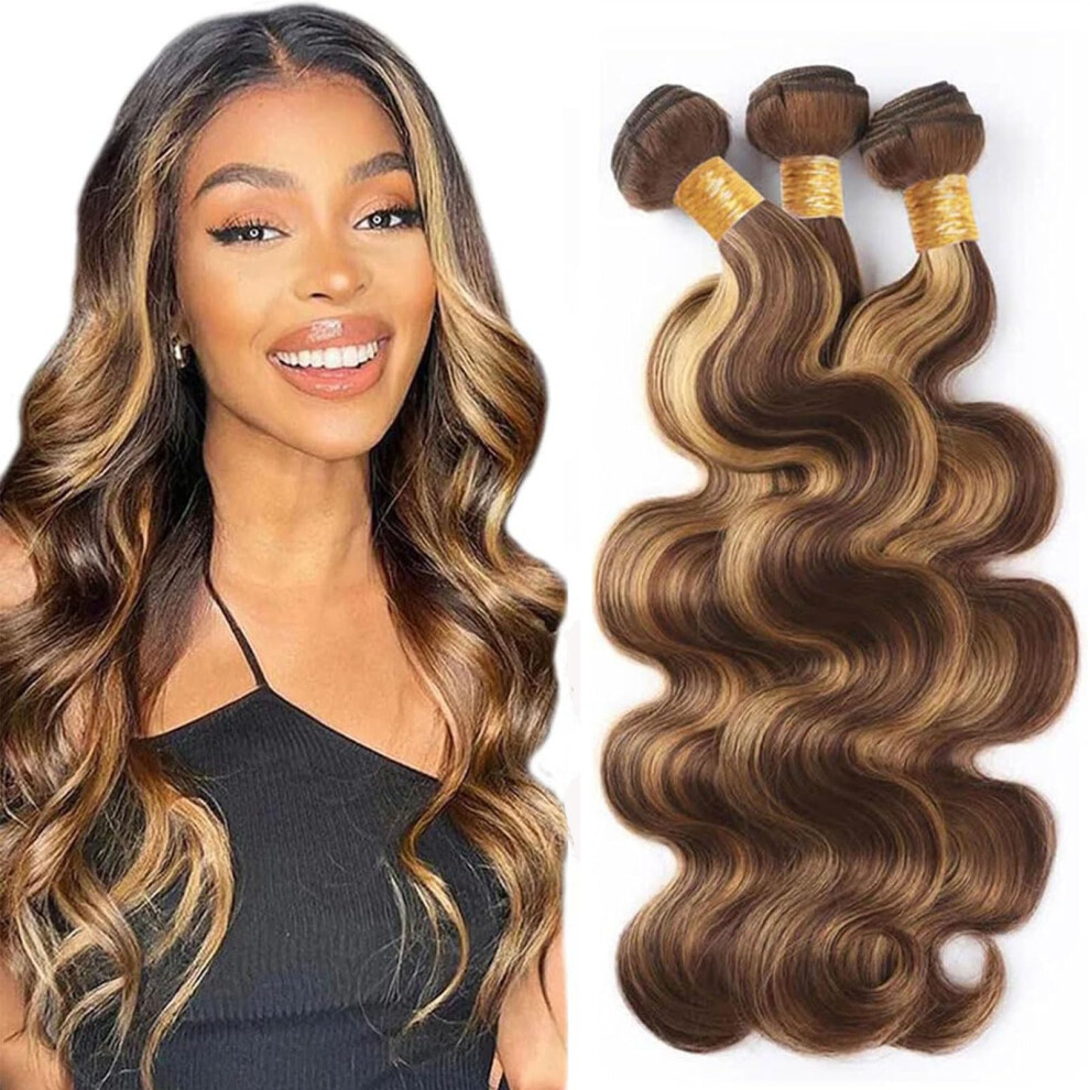Unisex Brazilian Virgin Remy Hair Body Wave Bundles P4/27 Highlight Human Hair Weave 8 10 12 Inch