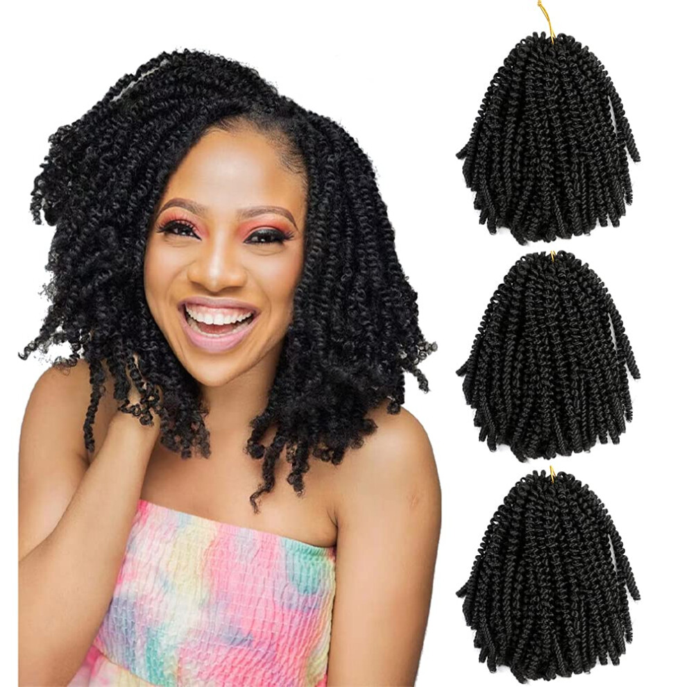Unisex Black Spring Twist Crochet Hair 8 Inch Ombre Extensions For Women Lightweight And TangleâResistant
