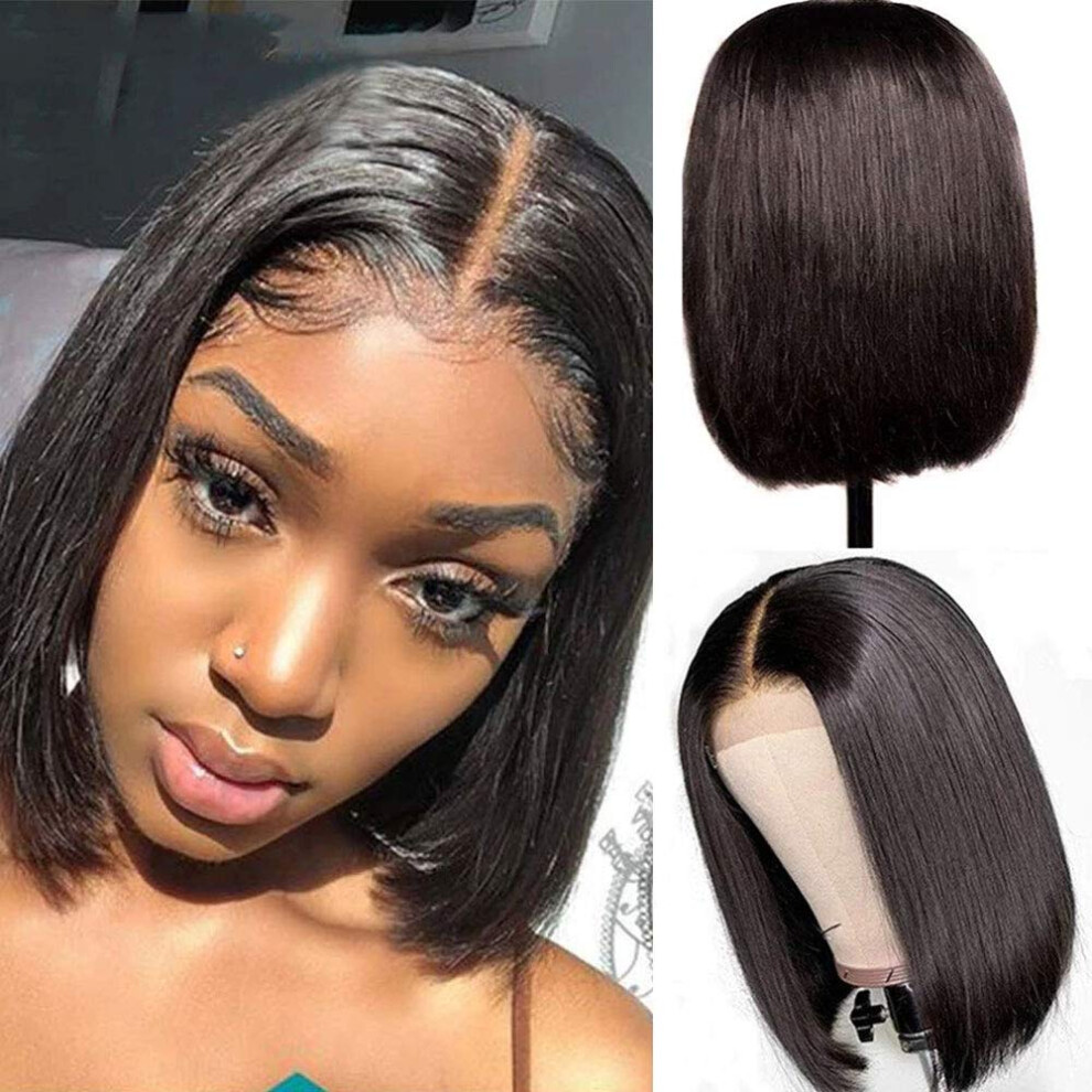 Human Hair Bob Wig 4x4 Lace Front Pre Plucked Short Straight 150 Density Natural Hairline for Black Women