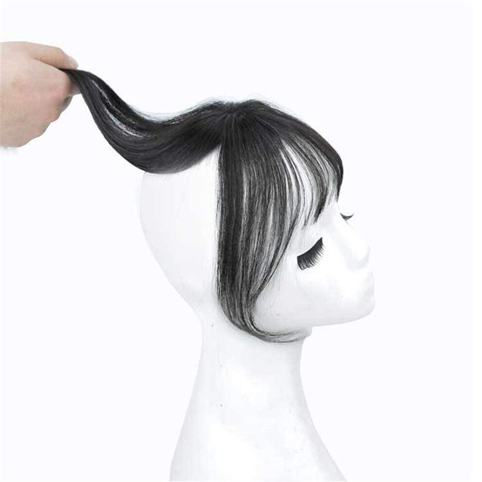 Unisex Black Human Hair Bangs Clip In Fringe Natural Glue Seamless Blend Hairpiece