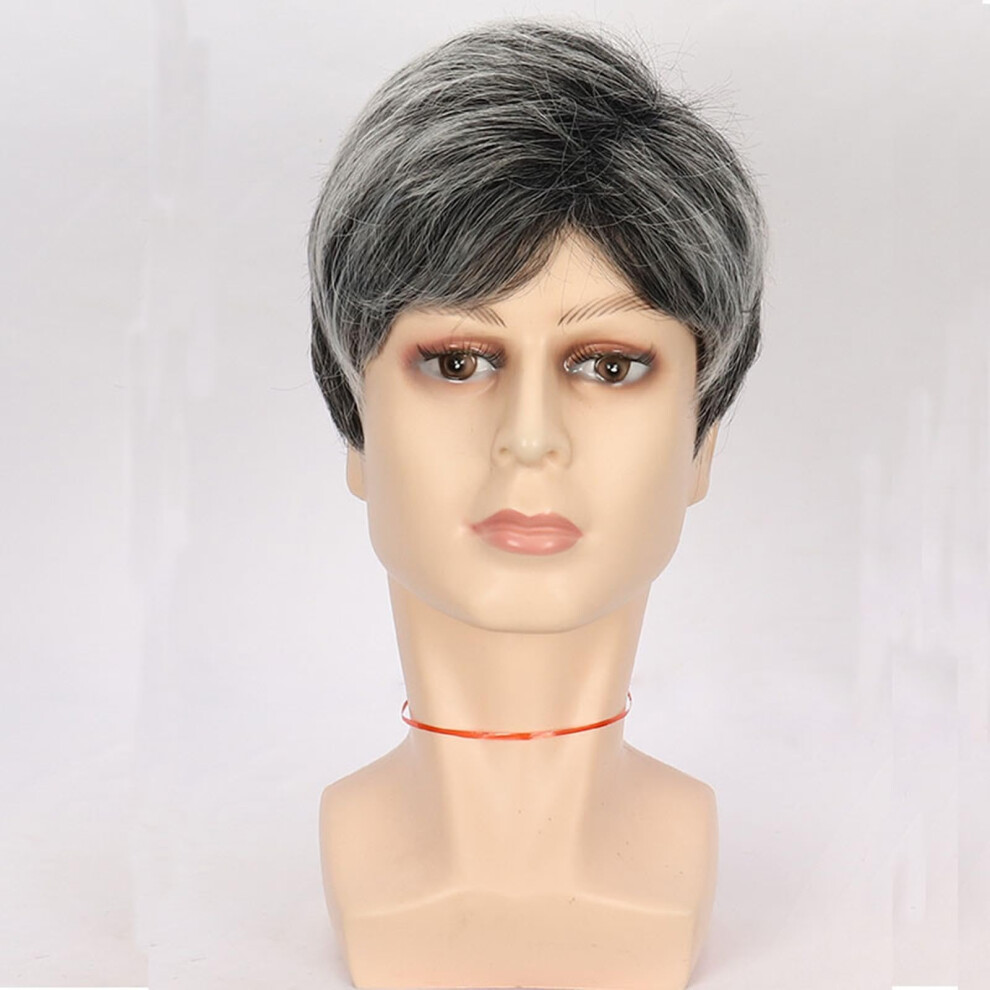 Unisex Grey Men's Wig 10Cm Short Synthetic Layered Hair, Heat Resistant Fibers For Cosplay Costume
