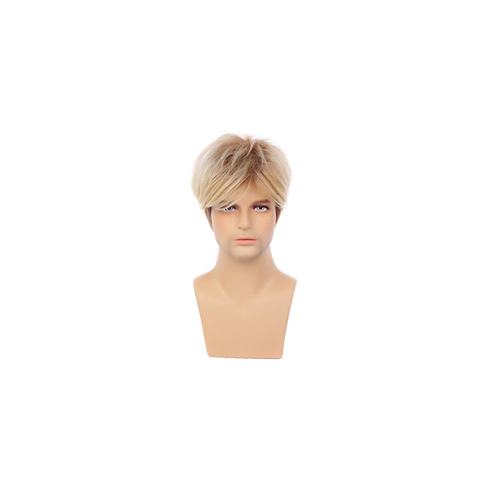 Unisex Men's Blonde Wig Short Synthetic Ombre Heat Resistant Fiber Adjustable Cap For Cosplay Halloween
