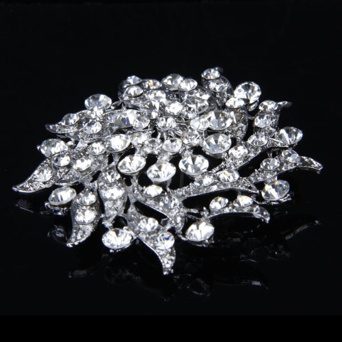 Broche de mariée ornée de strass, style fleur (argentée) 1