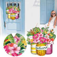 Semn de ananas Federra pentru ușă din lemn, decor rustic pentru verandă, decor de perete în formă de ananas cu fundă pentru casă de vară,