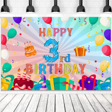 Fundal colorat pentru petrecere de 3 ani, Happy3rd Birthday, cu banner, culori curcubeu, artă, 3 ani, decorațiuni de fundal pentru fete și