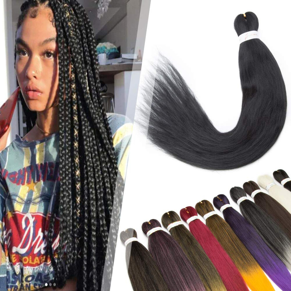 Unisex Black Prestretched Yaki Braiding Hair Extensions 26 Inch Synthetic Jumbo Braid 5 Packs Hot Water Set