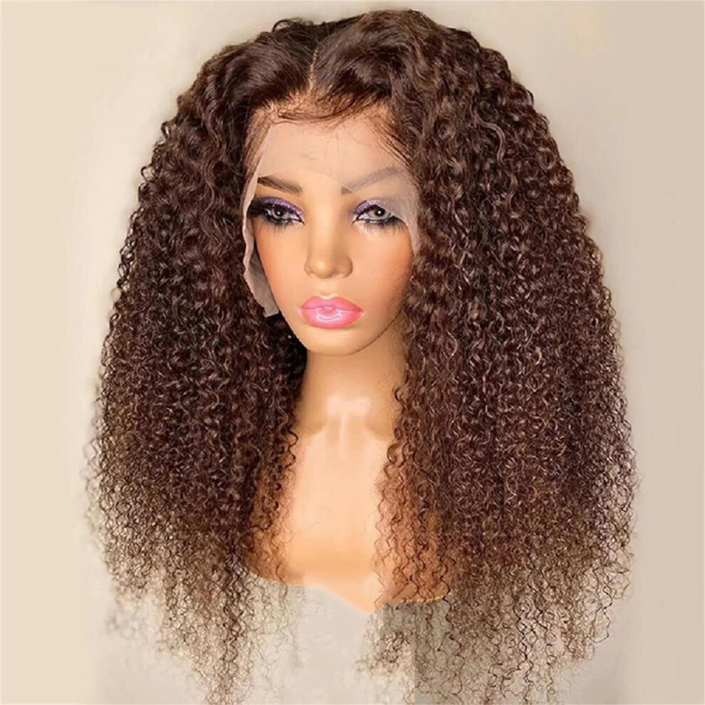 13x4 HD Lace Front Kinky Curly Wig 150 Density Brazilian Human Hair Glueless Brown for Women