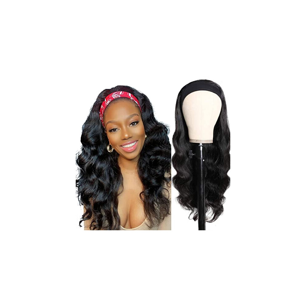 Unisex Black Human Hair Headband Wig Short Curly Glueless 150% Density Natural Hairline For Women