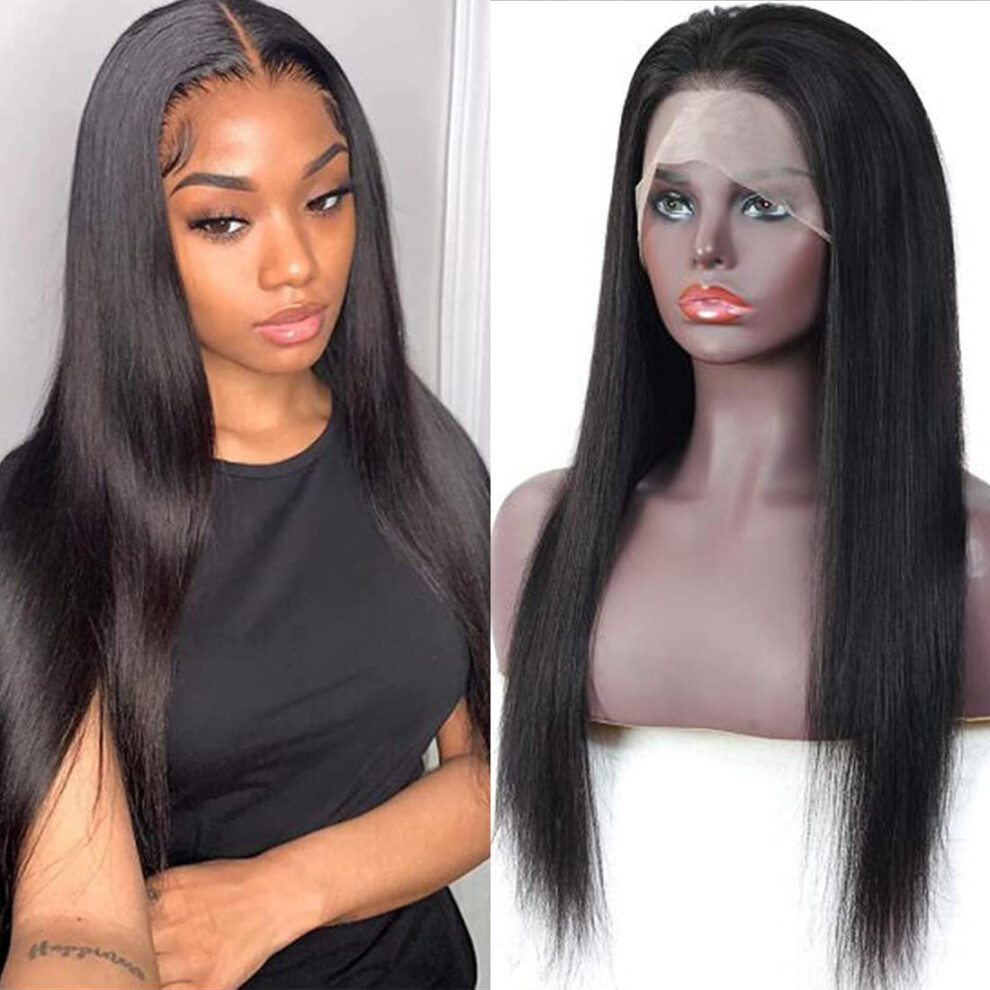 13x4 Brazilian Straight Lace Front Wig 18 Inch Virgin Human Hair Pre Plucked Transparent Lace