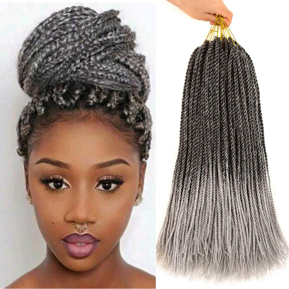 Unisex 6 Packs 18 Inch Senegalese Twist Crochet Hair Prelooped Curly Braids Ombre Tgray Extensions