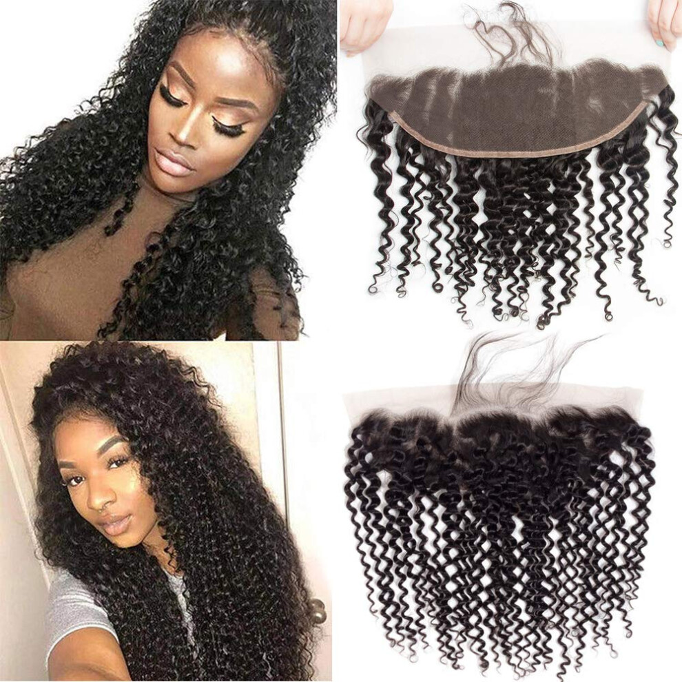 Unisex Brazilian Curly 13X4 Lace Frontal With Baby Hair 20 Inch Virgin Human Hair Natural Hairline