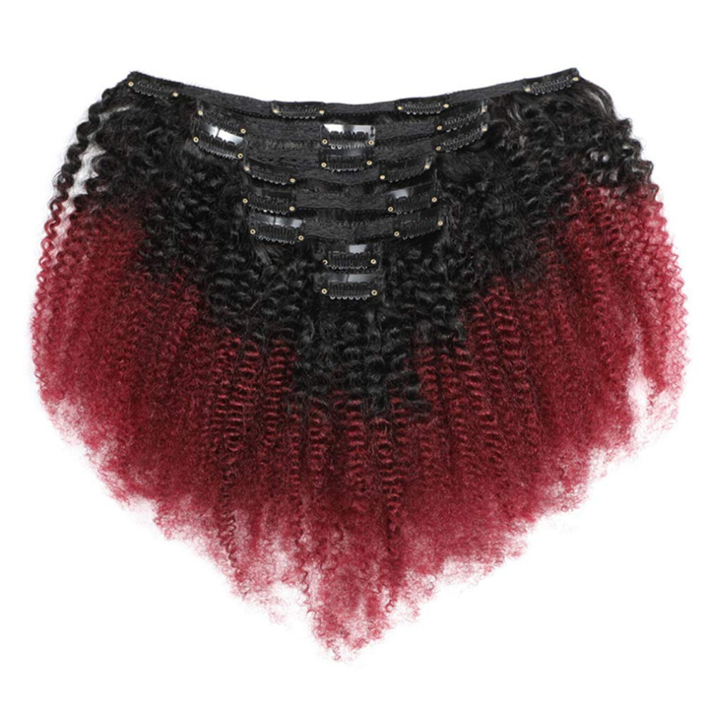 Unisex Black,Red Afro Kinky Curly Clip In Human Hair Extensions 20 Inch T1b/99J Burgundy Ombre For Black Women