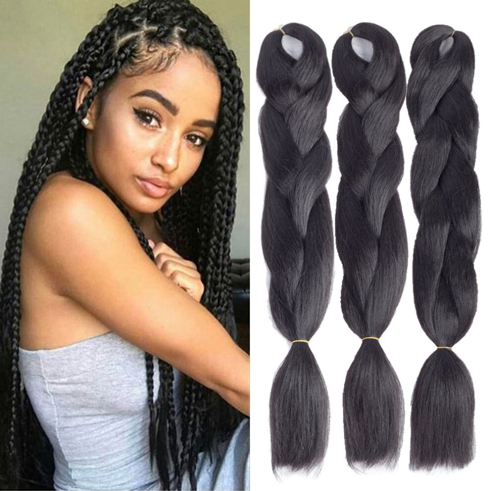 Unisex Ombre Braiding Hair 24 Inch Jumbo Braid Extensions Synthetic Fiber Box Braids 1B Color 5 Packs