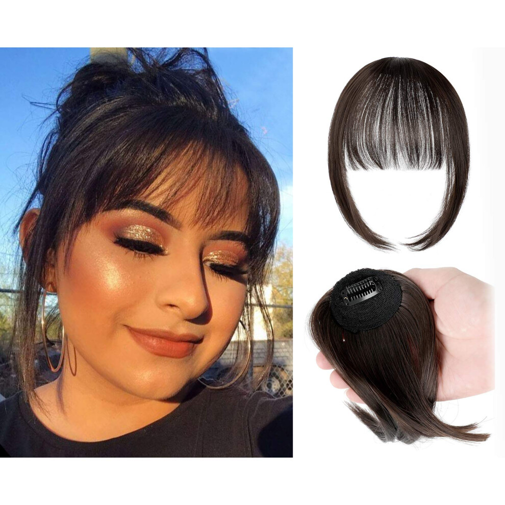 Light Red Brown Clip In Bangs with Temples Synthetic Hair Extensions for Women Instant Fringe Style