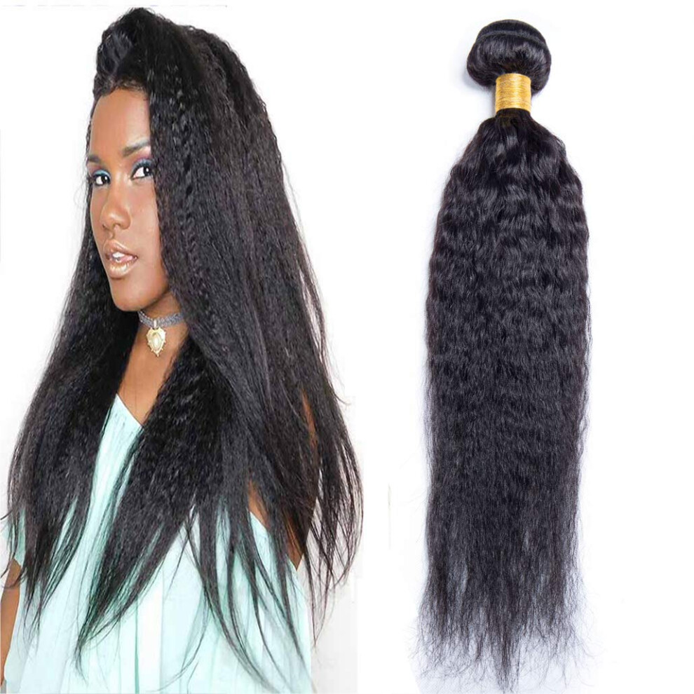 Unisex 26 Inch Brazilian Yaki Kinky Straight Virgin Remy Human Hair Extensions Bundle Natural Color