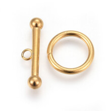 2Set304Stainless Steel Toggle Clasps Golden ring: 15x2mm bar: 7x24x4.5mm Hole: 2.3mm