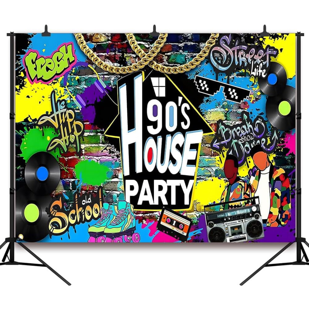 7X5ft 90'S House Party Backdrop, Hip Hop Graffiti Brick Wall, Retro Radio & Roller Skates, Perfect For Photo Booth, Studio, Punk Rock, Fresh Prince 9448990275021