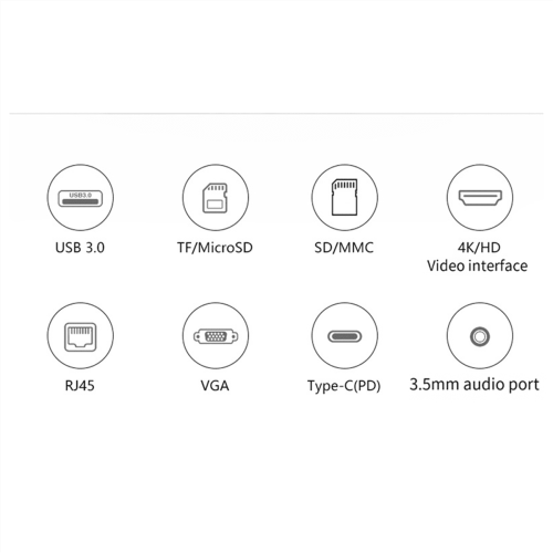 Σταθμοί σύνδεσης 10in1USB3.0Hub για θύρα βίντεο Type-C VGA4K RJ45 συμβατό με βάση επέκτασης SD 2