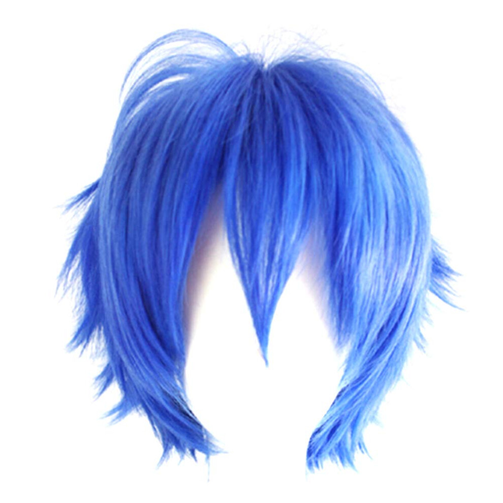 Unisex Blue Short Spiky Cosplay Wig Heat Resistant Synthetic Anime Hair With Adjustable Fit Straps