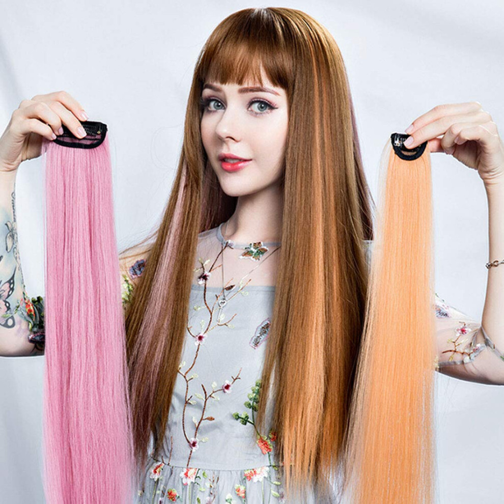 24 Inch Rainbow Clip in Hair Extensions for Women and Kids Colorful Synthetic Hair Pieces