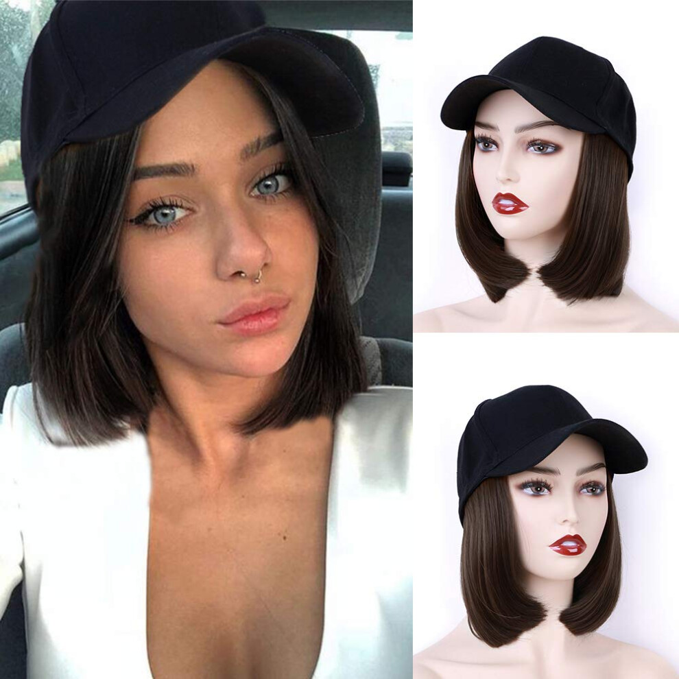 Wig Hat with Short Straight Hair, Breathable Adjustable Baseball Cap, HeatResistant Synthetic Fiber