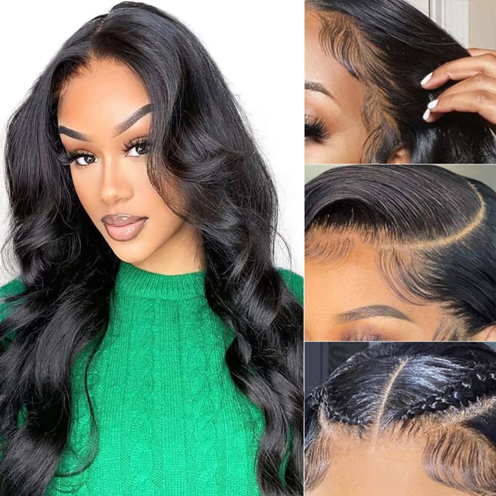 Unisex 13X4 Body Wave Lace Front Wig 16 Inch Brazilian Virgin Human Hair Preplucked With Baby Hair