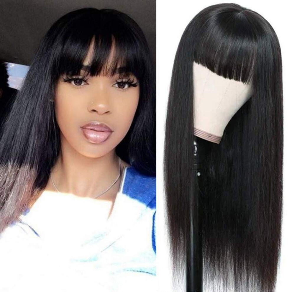 24 Inch 613 Blonde Human Hair Wig with Bangs, Glueless Brazilian Straight, 150% Density