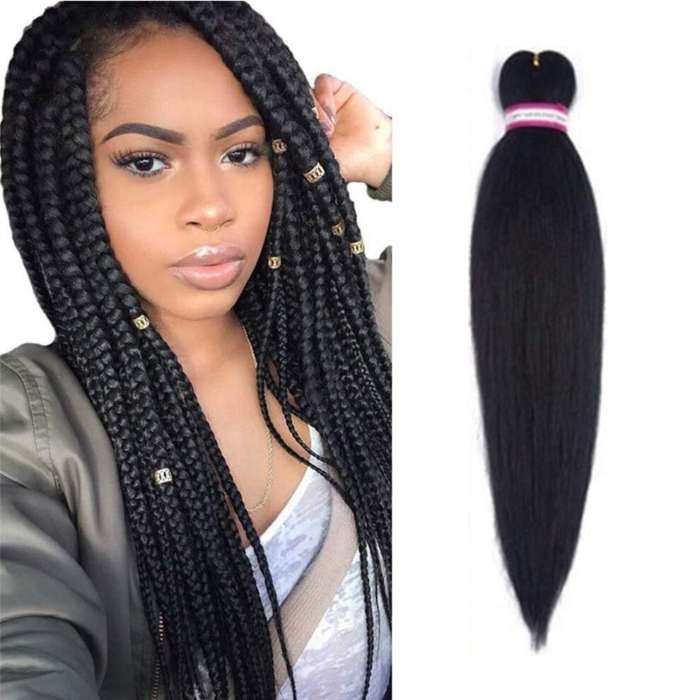 Unisex Pre Stretched Yaki Texture Braiding Hair Extensions 26 Inch Ombre Synthetic Hot Water Style 1B