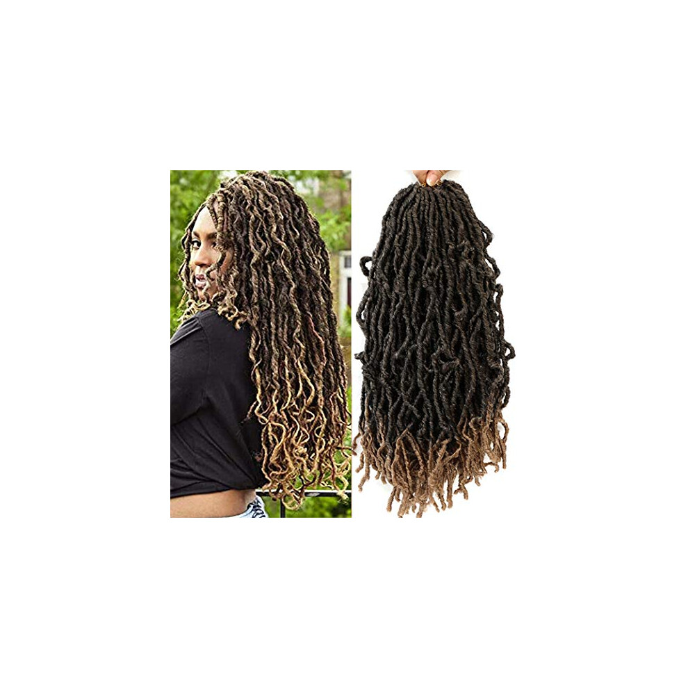 Unisex Black 14 Inch Prelooped Goddess Faux Locs Crochet Hair 4 Packs Natural 1B Wavy Extensions