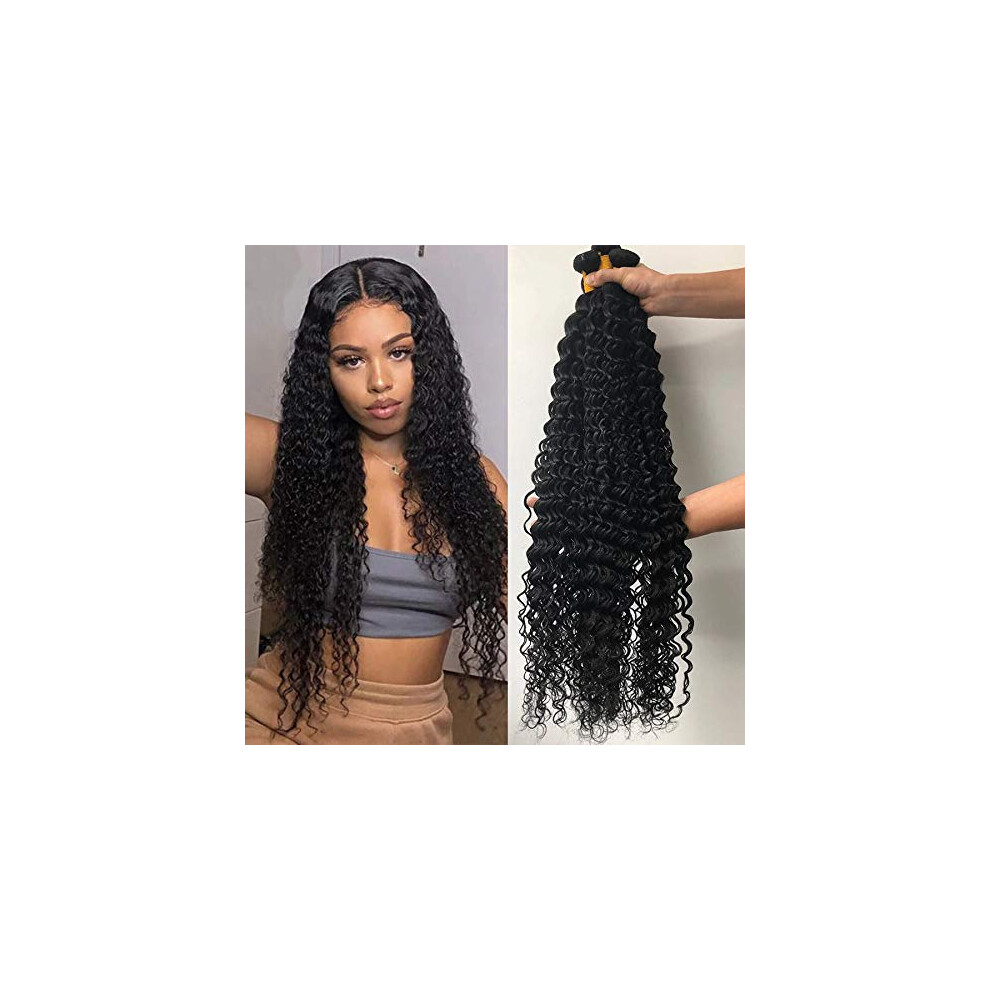 Unisex 10A Brazilian Deep Wave Bundles 3Pcs Virgin Human Hair Extensions Wet And Wavy Remy Weave 18 20 22