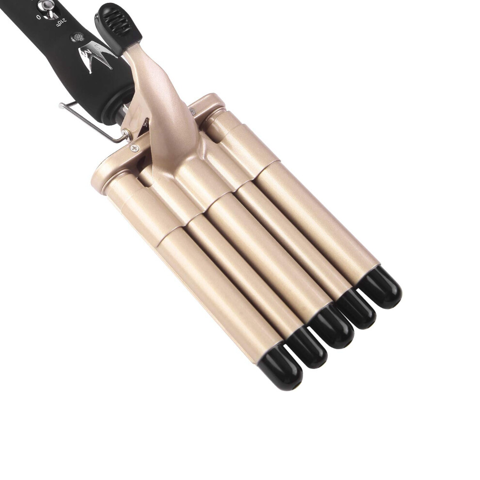 Gold 5 Barrel Curling Iron Wand With Adjustable Temperature, Dual Voltage Ceramic Hair Waver,