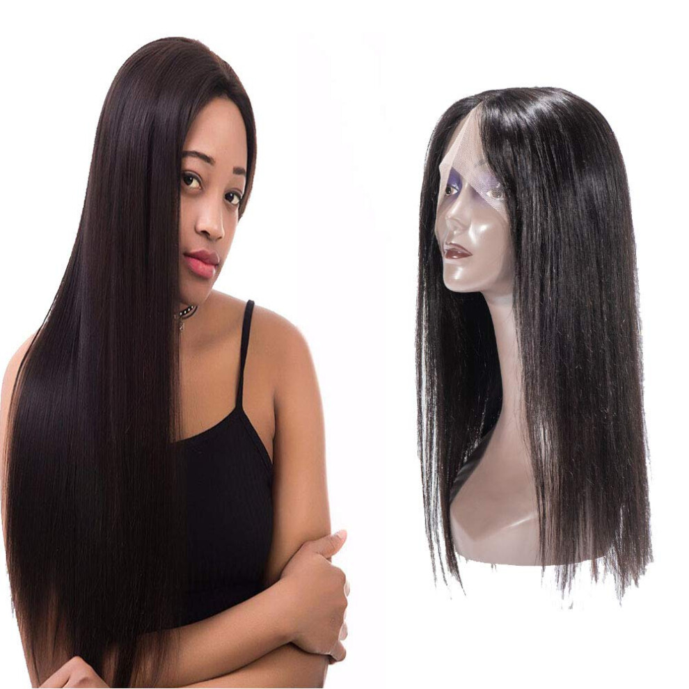 13x4 Brazilian Straight Human Hair Lace Front Wig Pre Plucked Hairline 150% Density 14 Inch