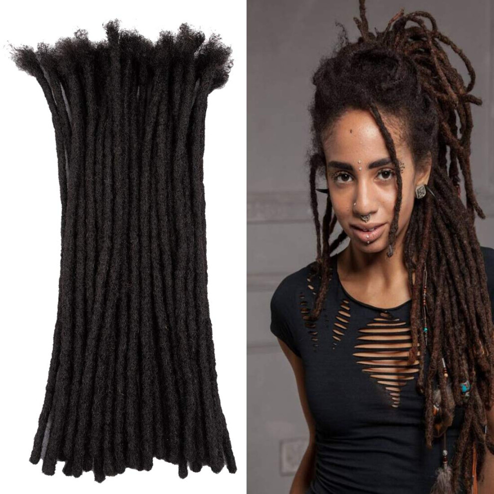 Unisex Black 16 Inch Handmade Human Hair Dreadlock Extensions 0.6Cm Natural Permanent Locs For Men Women