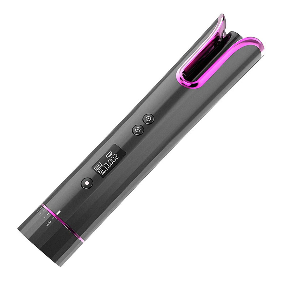 Cordless Hair Curler Automatic Curling Iron USB Rechargeable LCD Display Fast Heat AntiTangle